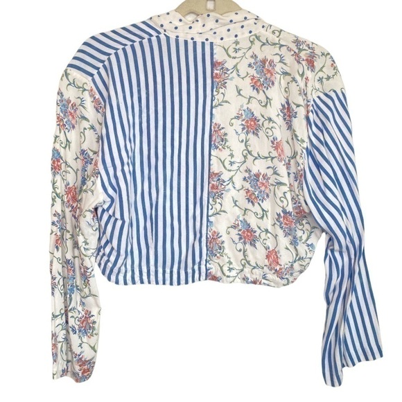 Vintage Boho Floral Blue Striped Light Jacket Size Medium - Picture 2 of 4